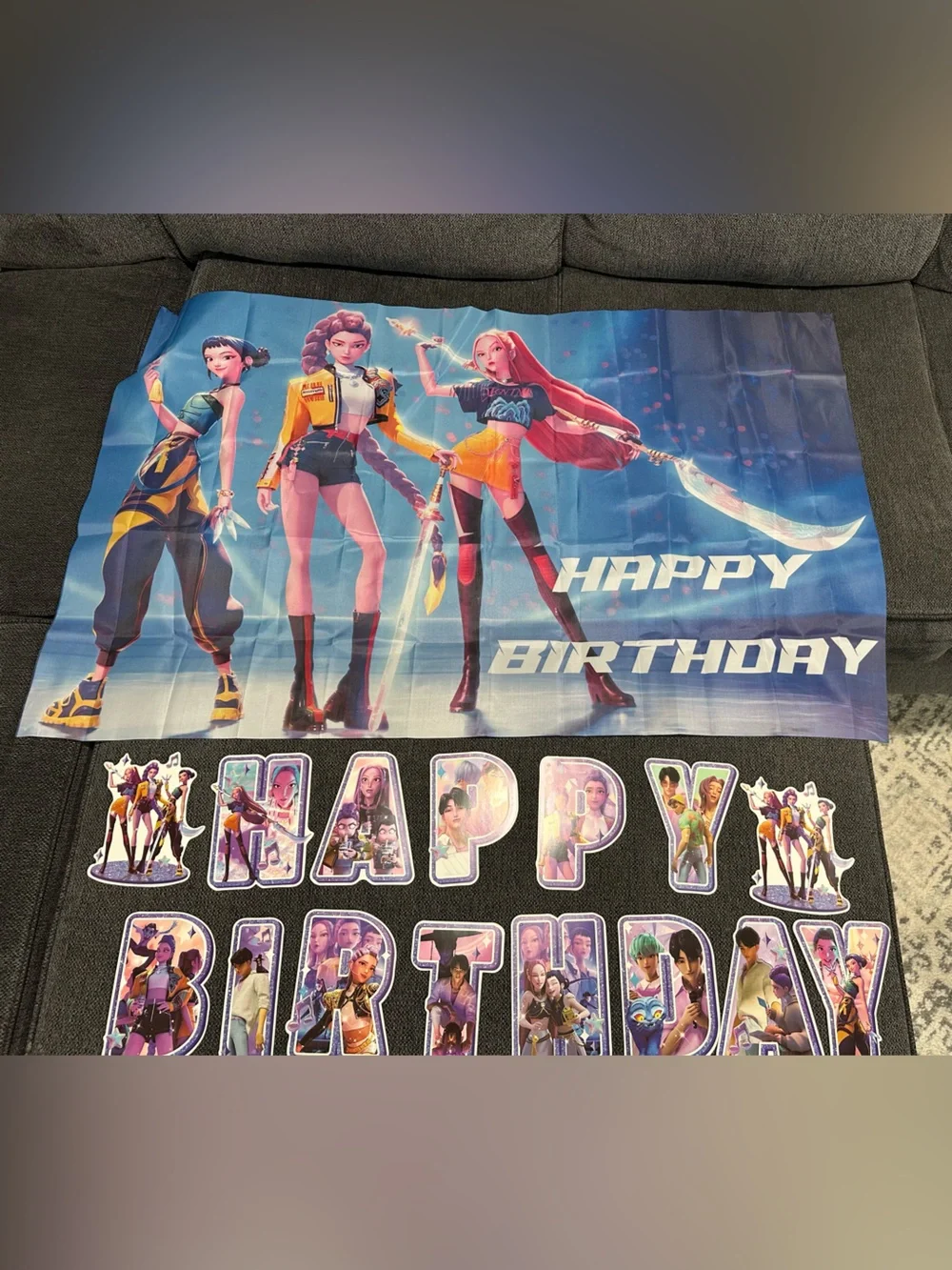 K Pop Demon Hunters Happy Birthday Party Backdrop Banner